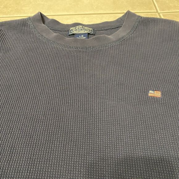 Other - VTG Polo Jeans Co. Ralph Lauren Mens Large American Flag Sweatshirt Blue Knit
